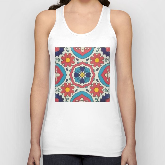 Mexican flower classic style talavera tile baldosa Tank Top