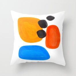 Abstract Mid Century Modern Colorful Minimal Pop Art Yellow Orange Blue Bubbles Ovals Throw Pillow