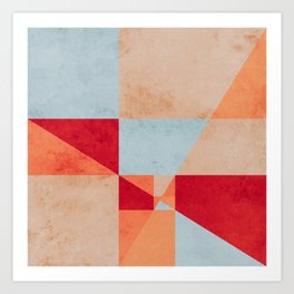 Geometric abstract composition in red, orange and blue-grey Art Print