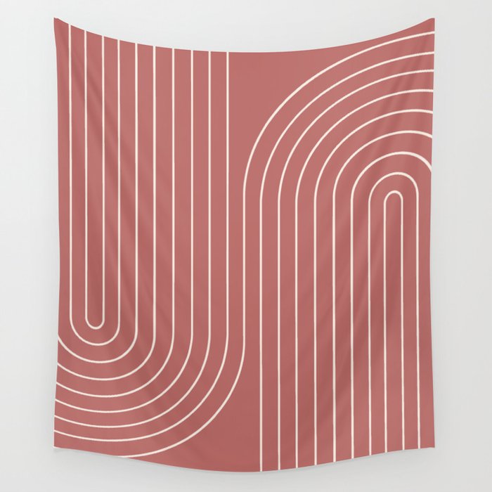 Minimal Line Curvature XXIX Rose Mid Century Modern Arch Abstract Wall Tapestry
