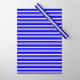 [ Thumbnail: Beige and Blue Colored Stripes Pattern Wrapping Paper ]