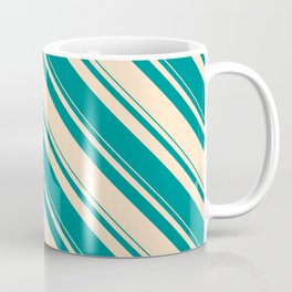 [ Thumbnail: Dark Cyan & Bisque Colored Stripes/Lines Pattern Coffee Mug ]