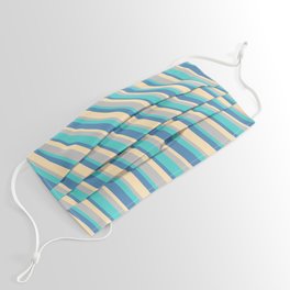 [ Thumbnail: Turquoise, Blue, Beige & Grey Colored Striped Pattern Face Mask ]