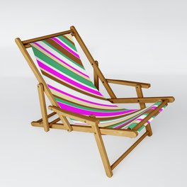 [ Thumbnail: Eye-catching Sea Green, White, Fuchsia, Pale Goldenrod, and Brown Colored Lined/Striped Pattern Sling Chair ]
