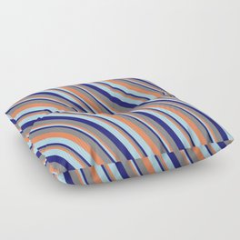 [ Thumbnail: Coral, Light Blue, Midnight Blue & Gray Colored Lines Pattern Floor Pillow ]