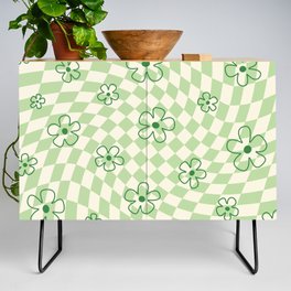 Green Checker Swirl With Flowers Credenza