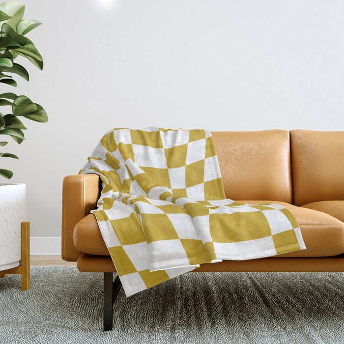 Warped Checkered Pattern (mustard yellow/white) Throw Blanket