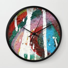 White color dripping over colorful vivid brushstrokes background texture Wall Clock | Creative, Detail, Brush, Decay, Colorful, Black, Drawing, Crack, Dry, Art 