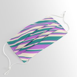 [ Thumbnail: Orchid, Beige & Teal Colored Lines Pattern Face Mask ]