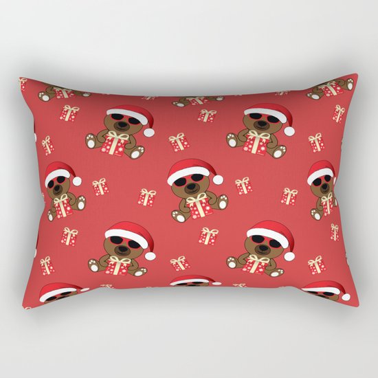 Cool Santa Bear with sunglasses and Christmas gifts pattern Rectangular Pillow
