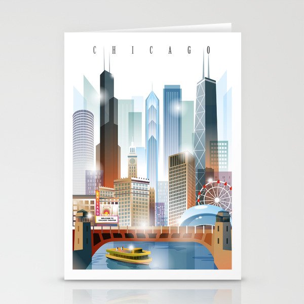 Chicago city skyline painting Stationery Cards