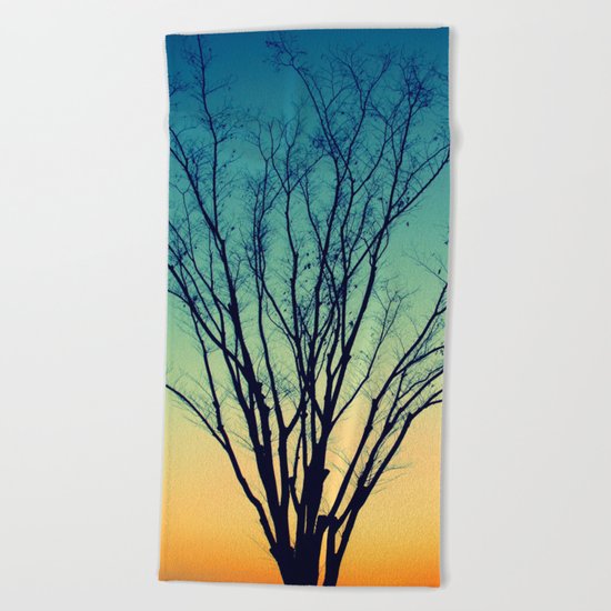 Winter Sunset Tree Beach Towel