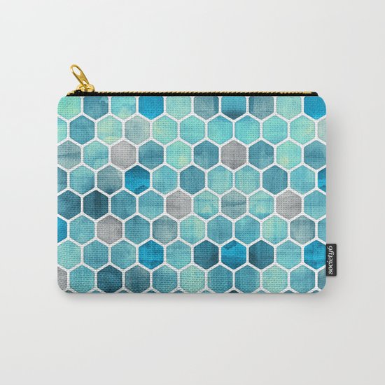 Blue Ink - watercolor hexagon pattern Carry-All Pouch