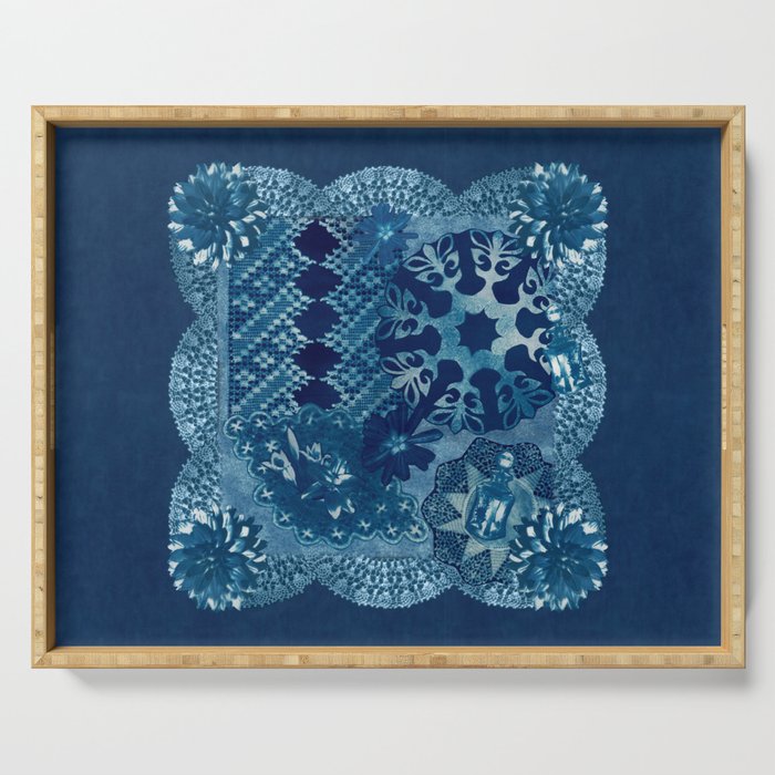 Cyanotype Collage Doilies Floral Perfume Serving Tray