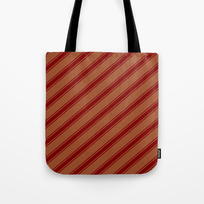 Sienna and Maroon Colored Lined/Striped Pattern Tote Bag