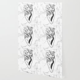 Woman with Flowers Marble Abstract Line Art Wallpaper