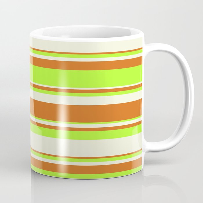 Beige, Chocolate & Light Green Colored Lined/Striped Pattern Coffee Mug