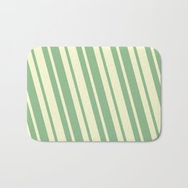 [ Thumbnail: Dark Sea Green and Light Yellow Colored Striped/Lined Pattern Bath Mat ]