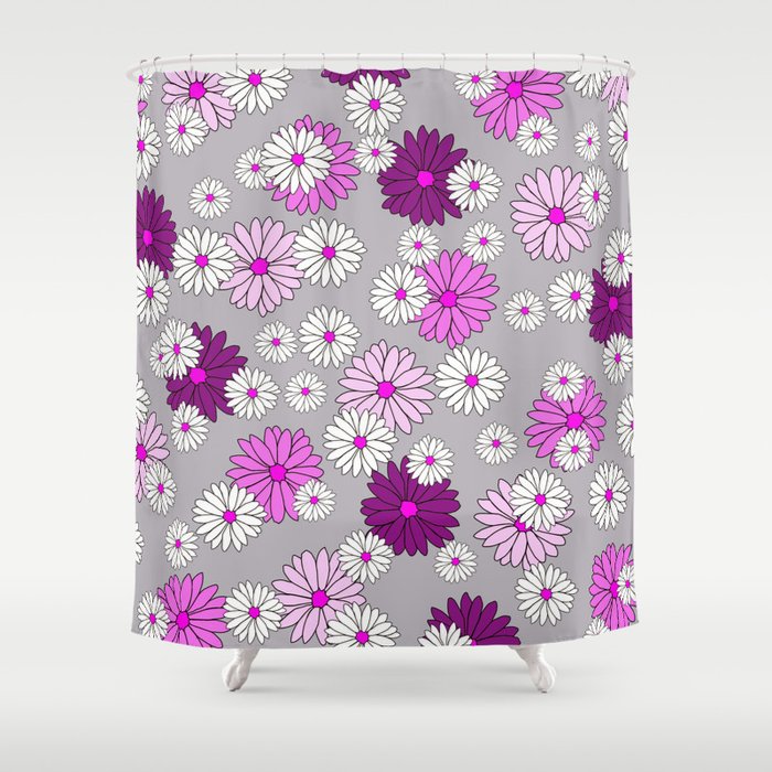 Daisies Flower Blossoms pink white floral Design Shower Curtain