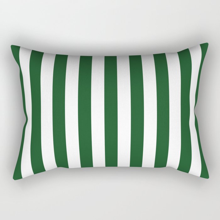 Large Forest Green and White Rustic Vertical Beach Stripes Rectangular Pillow