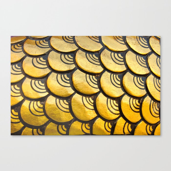 Golden chinese dragon statue's scale as a pattern.  Canvas Print