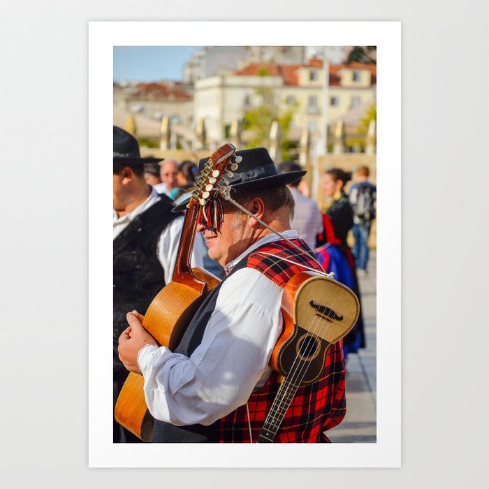 Portuguese musician, two guitars Art Print