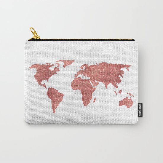World Map Rose Gold Glitter Carry-All Pouch