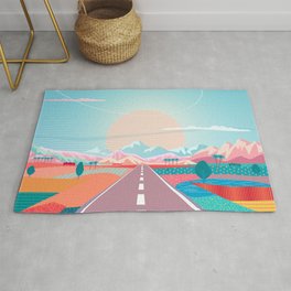 Summer Road trip to Rocky Mountains Adventures in Nature, car blue sky land airplane rural landscape Rug | Nature, Snow, Sunset, Tourism, Tropicalvoyage, Highway, Road, New, Mount, Travel 