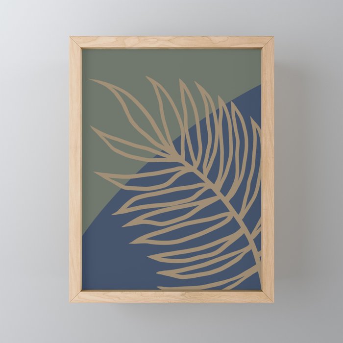 Palm leave blue green design minimal modern Framed Mini Art Print