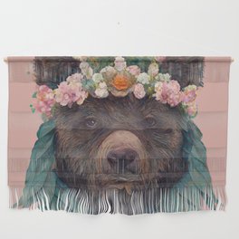 Bear with Flower Crown Portrait Wall Hanging