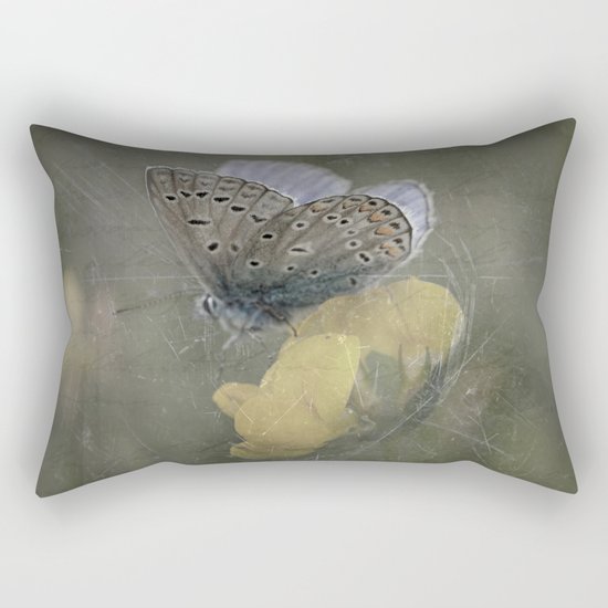 Blue butterfly on blossom Vintage Photography Rectangular Pillow