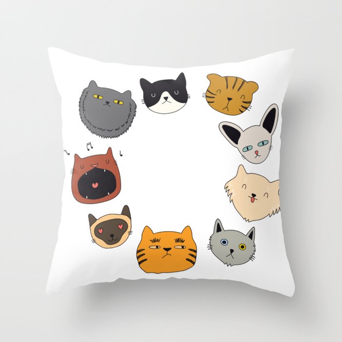 cute cat doodles circle #4 Throw Pillow