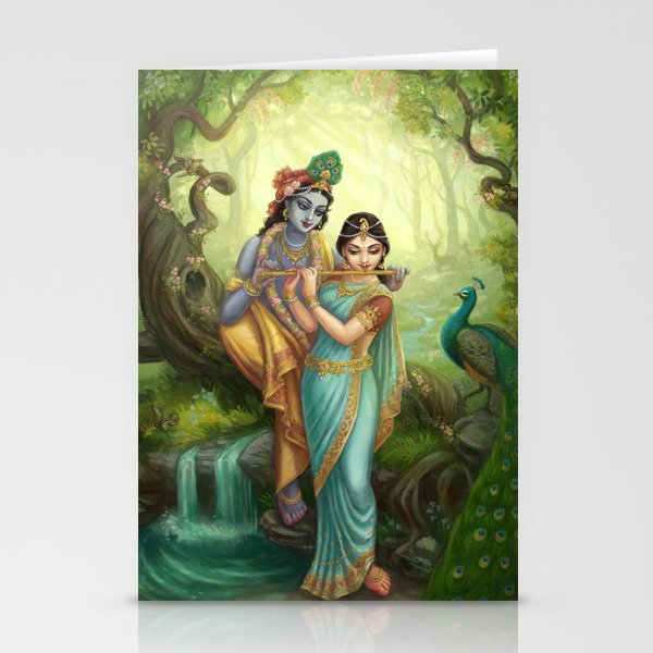Radha Krishna playing the Flute Stationery Cards