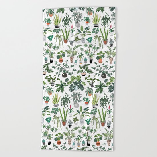 plants and pots pattern Beach Towel