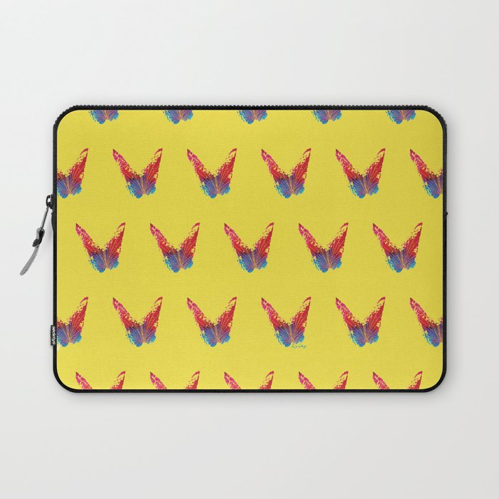 Abstract red and blue butterfly with fan and yellow background Laptop Sleeve