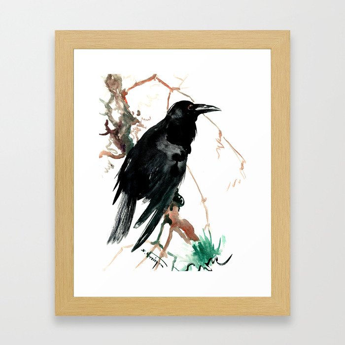 raven, raven crow artwork black brown Framed Art Print