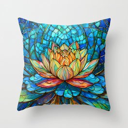 Sacred lotus stained glass art v2 Throw Pillow