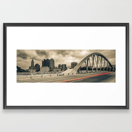 Columbus Ohio Sepia Skyline and Main Street Bridge Panorama Framed Art Print