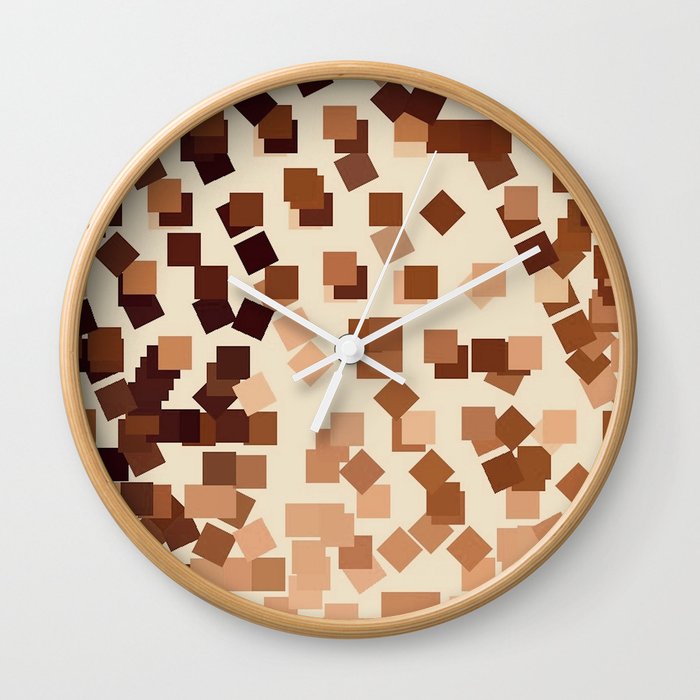 Modern Geometric Squares Neutral Brown Peach Beige Wall Clock