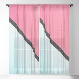 Modern Pink Coral Teal Black Striped Minimalist Gradient Sheer Curtain