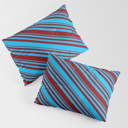 [ Thumbnail: Deep Sky Blue and Dark Red Colored Lined Pattern Pillow Sham ]