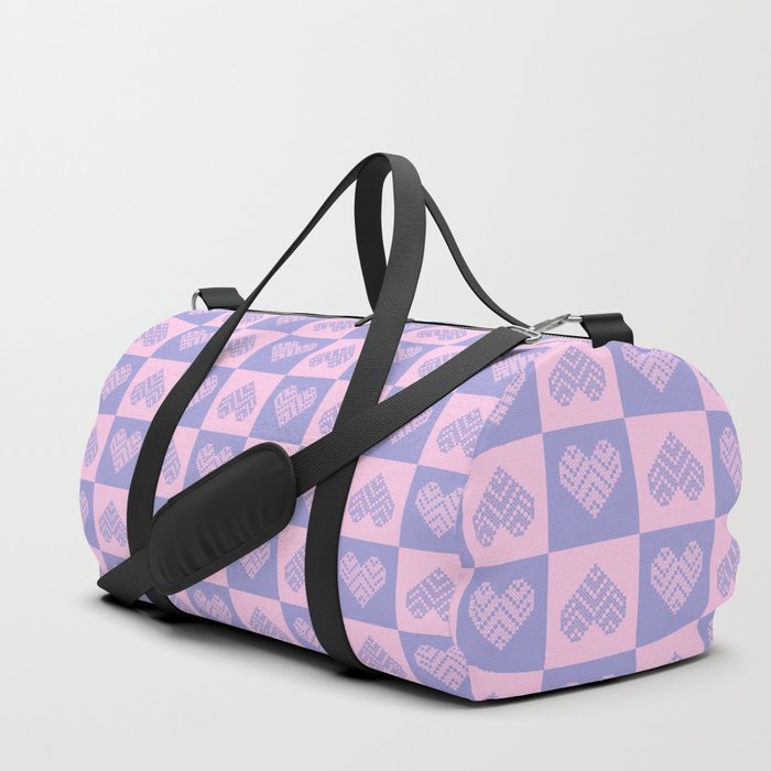 Stitched Cowhide Hearts on Checkered Pattern Duffle Bag