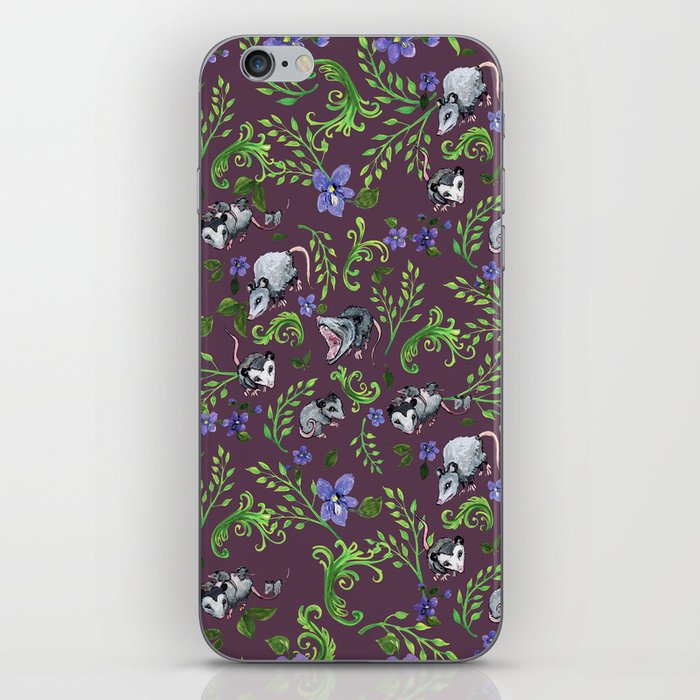 Opossum, Fern, & Violet Print iPhone Skin