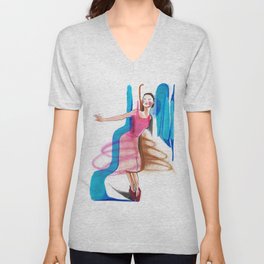 Expressive Ballerina Dance Drawing 2022 V Neck T Shirt