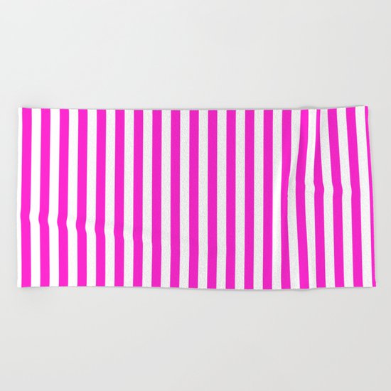 Vertical Stripes (Hot Magenta/White) Beach Towel