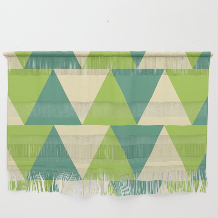 Moccasin, cadet blue, yellow green triangles Wall Hanging