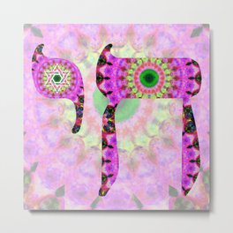 Cool Pink and Green Jewish Mandala Art - Chai 10- Sharon Cummings Metal Print