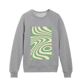 Pastel Green and Cream Groovy Liquid Zebra Abstract Artwork Kids Crewneck