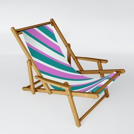 [ Thumbnail: Orchid, Dark Cyan, and Mint Cream Colored Striped/Lined Pattern Sling Chair ]