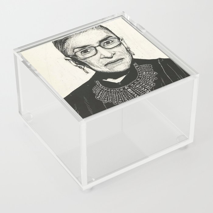 Ruth Bader Ginsberg Scratchboard Portrait Acrylic Box